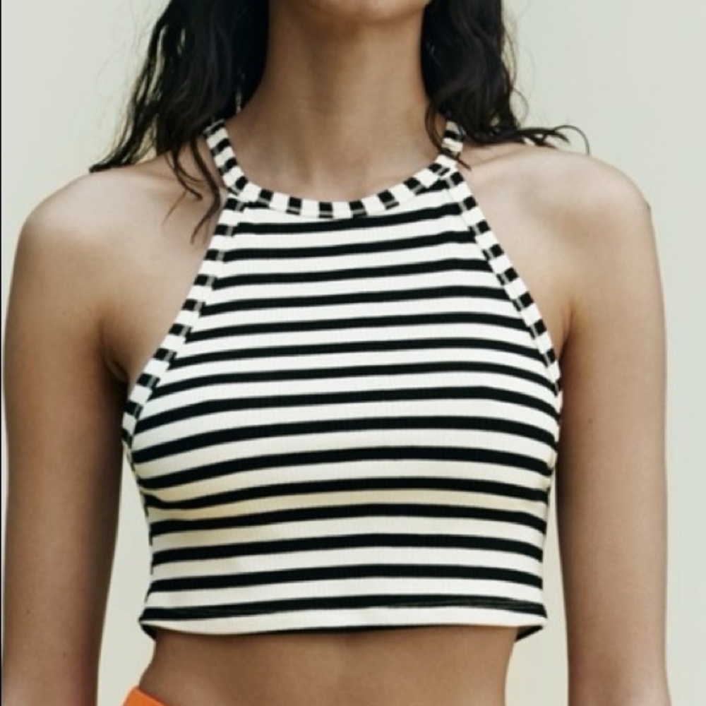 Zara net striped crop top